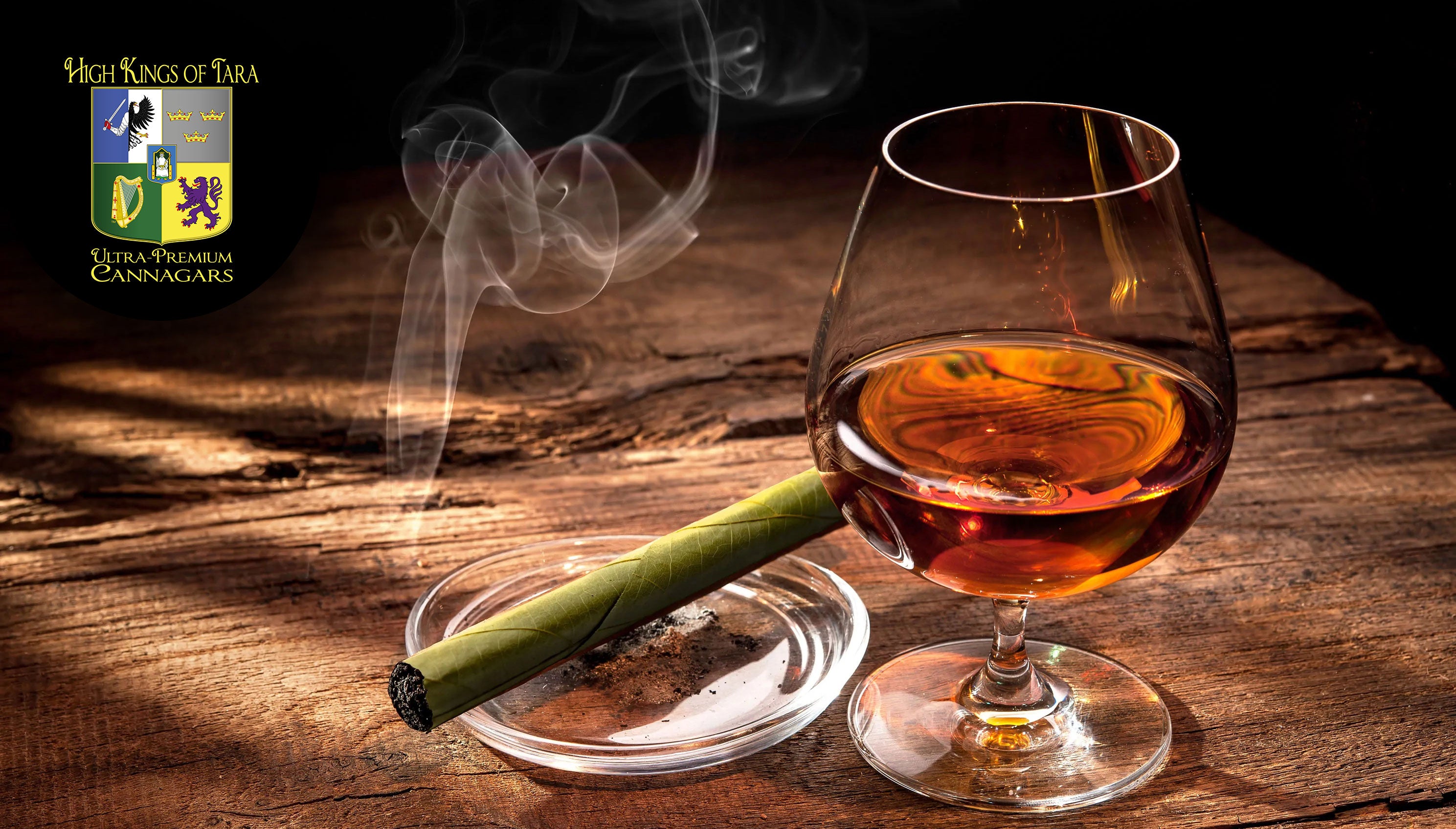 High Kings of Tara Ultra Premium Cannagar image, cannagar next to whiskey glass